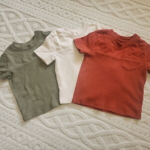 3T Kids' Cotton T-Shirt Set - Olive, Cream, and Rust With Front Pocket